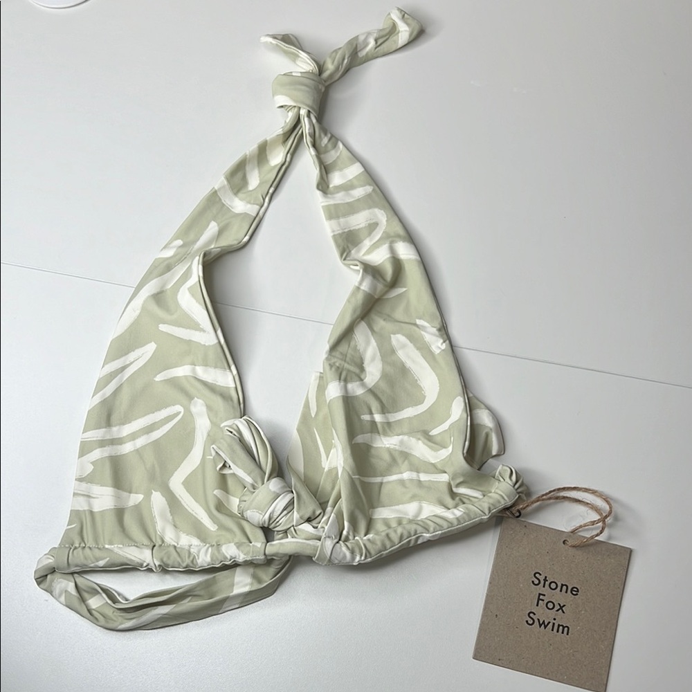 Stone Fox Swim Bikini Top in Sage and White